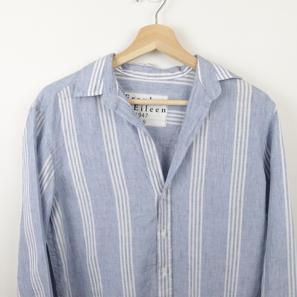 Frank Eileen Hunter Shirtdress Striped Classic Linen Small - Picture 6 of 10